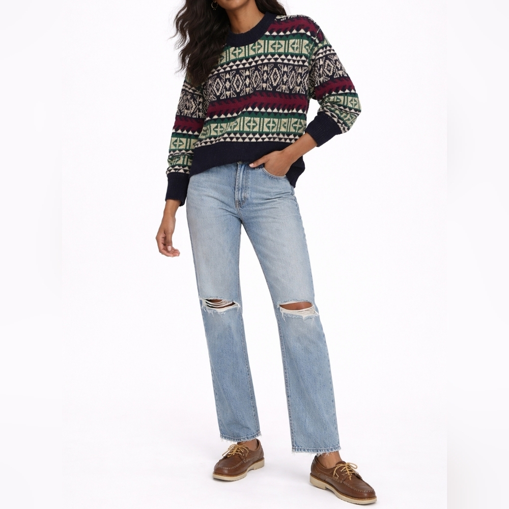 VINTAGE Chunky Cotton Geo Stripe Knit Sweater | L | 80s Eclectic Grandpa